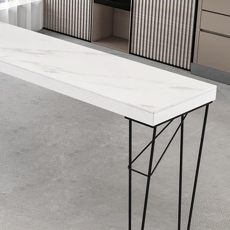 Dining Table Modern White Sintered Stone Top Bar Table with Storage Shelves