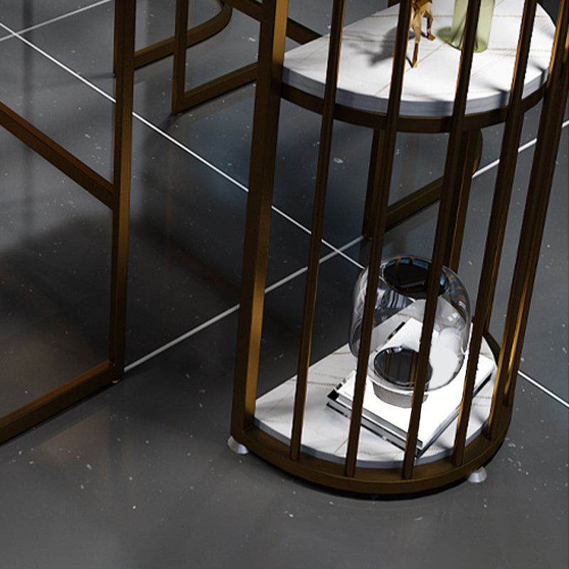 Modern White Sintered Stone Table Metal Base Table for Kitchen Living Room