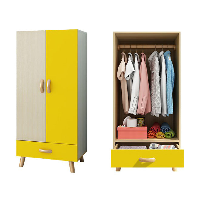 Matte Finish Cabinet with Clothes Rail Modern Hinged Door Wardrobe for Home