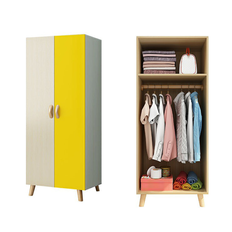 Matte Finish Cabinet with Clothes Rail Modern Hinged Door Wardrobe for Home