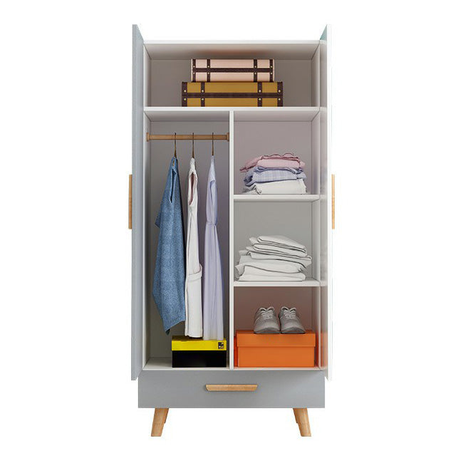 Matte Finish Cabinet with Clothes Rail Modern Hinged Door Wardrobe for Home