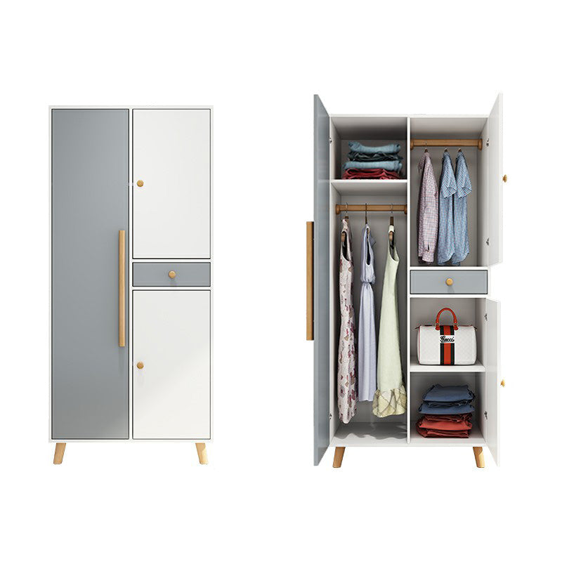 Matte Finish Cabinet with Clothes Rail Modern Hinged Door Wardrobe for Home