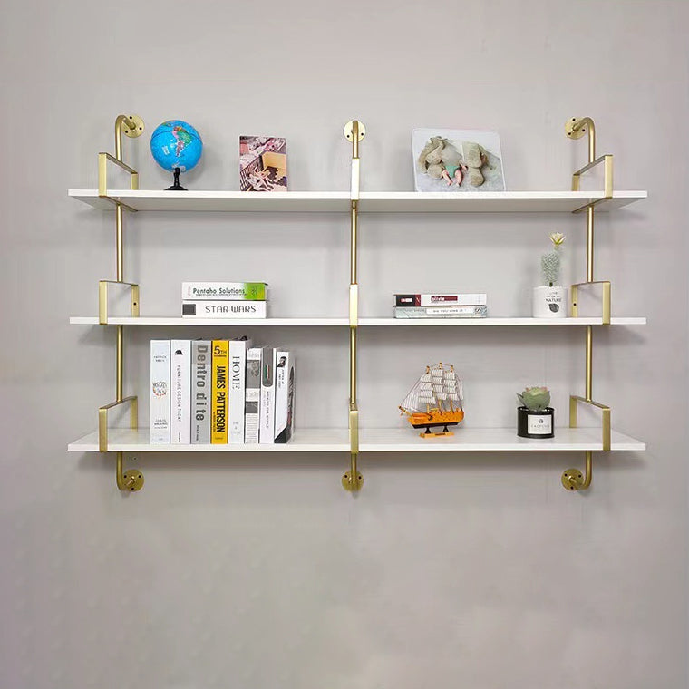 Metal and Wooden Shelf Bookcase Open Wall Mounted Gold Bookshelf for Home