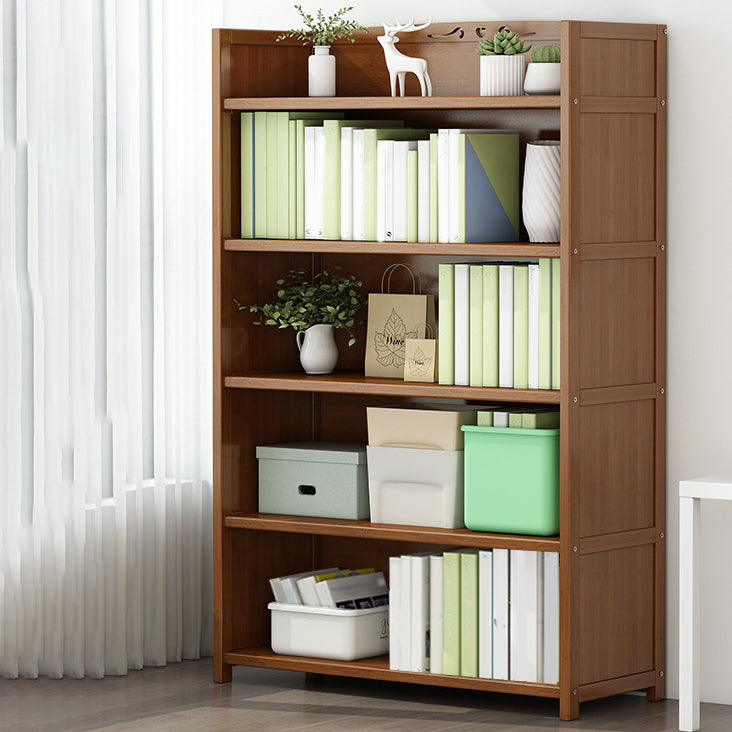 Brown Closed Back Book Shelf Bamboo Standard Vertical Bookcase for Home