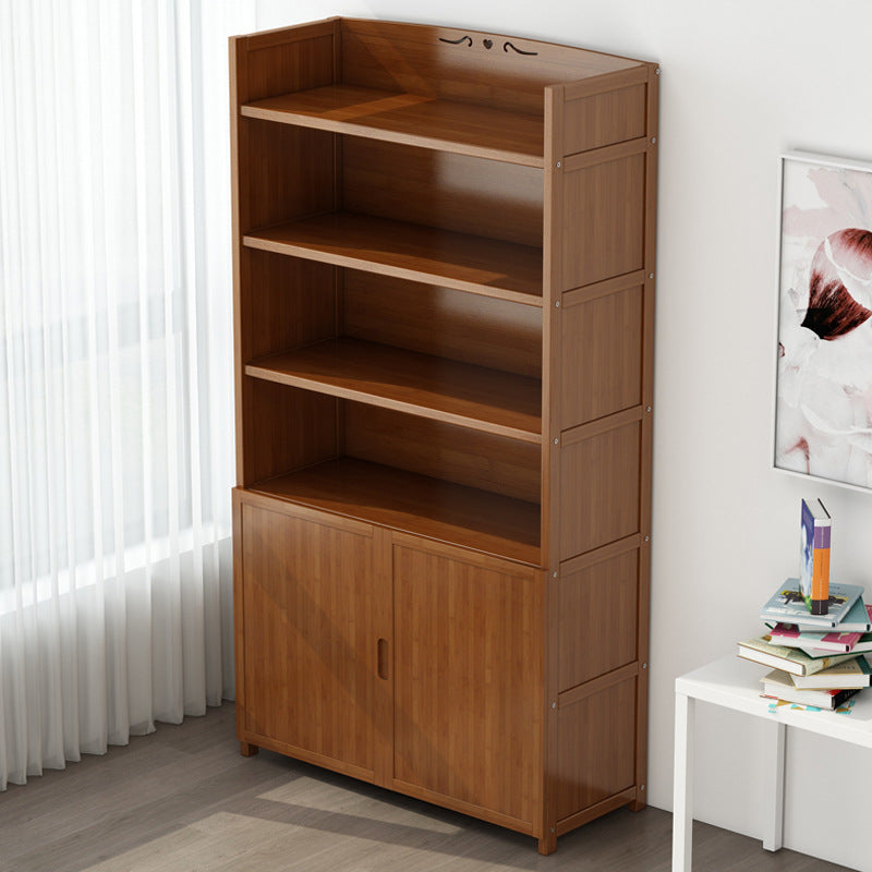 Brown Closed Back Book Shelf Bamboo Standard Vertical Bookcase for Home