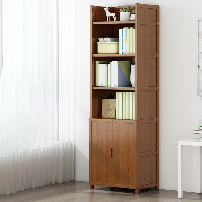 Brown Closed Back Book Shelf Bamboo Standard Vertical Bookcase for Home