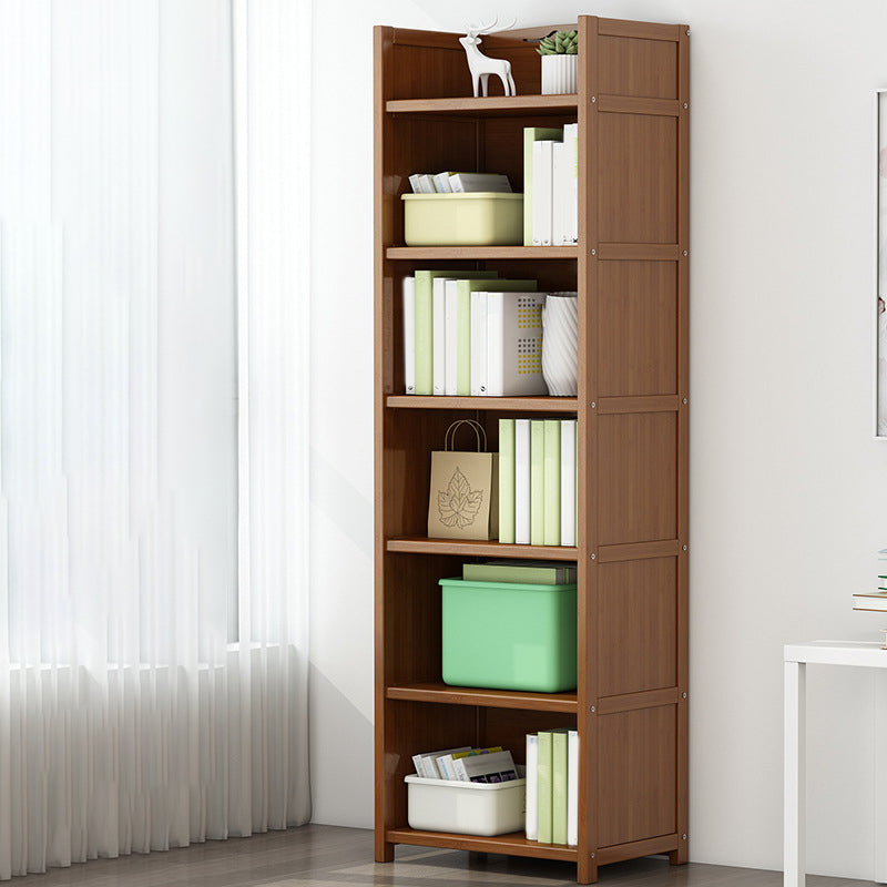 Brown Closed Back Book Shelf Bamboo Standard Vertical Bookcase for Home