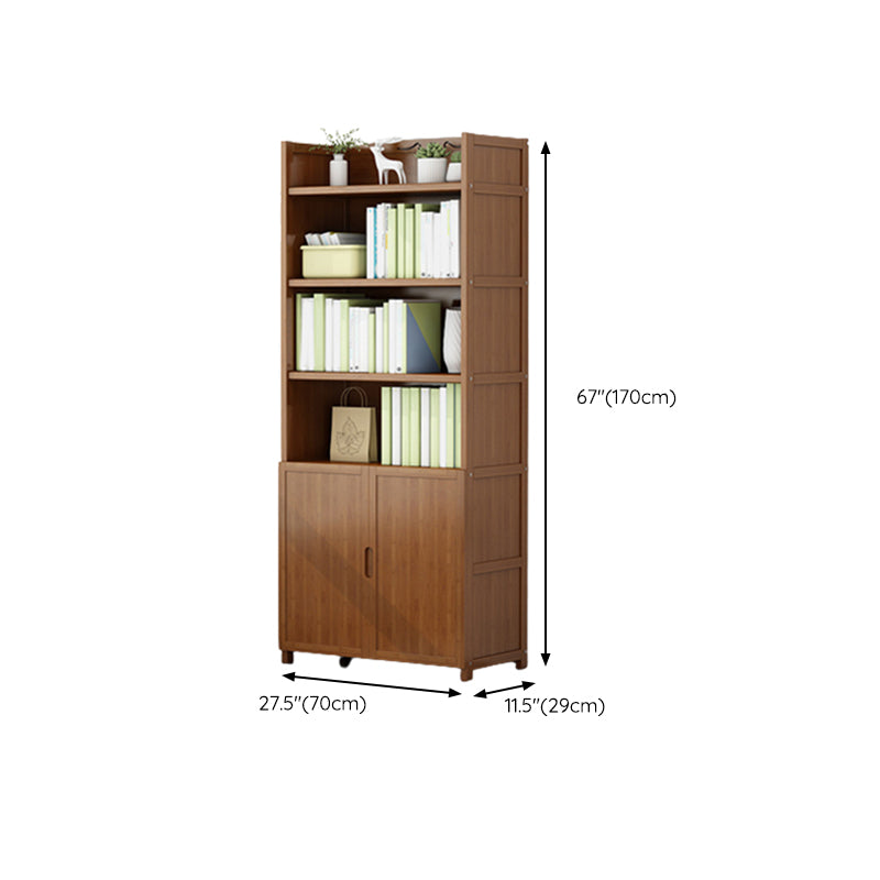 Brown Closed Back Book Shelf Bamboo Standard Vertical Bookcase for Home
