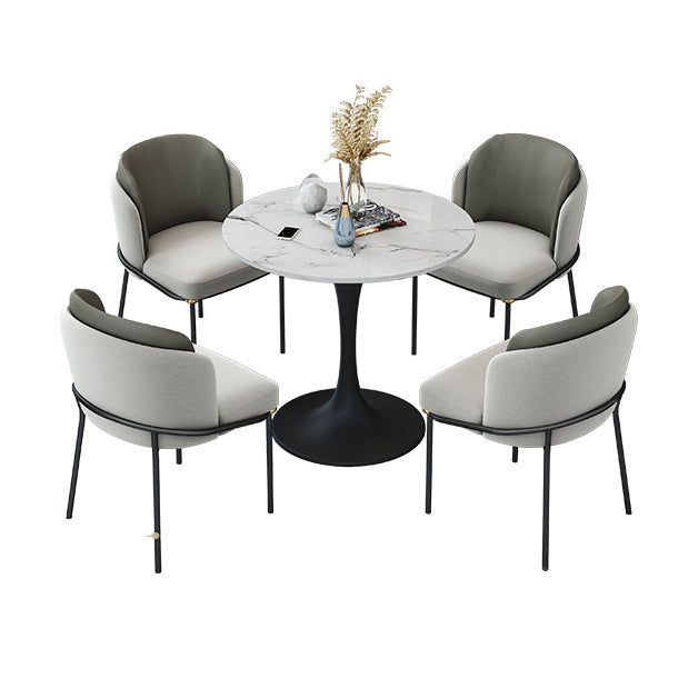 Round Dining Table Set with Padded Chairs 1/4/5 Pieces Faux Marble Dining Set for Home