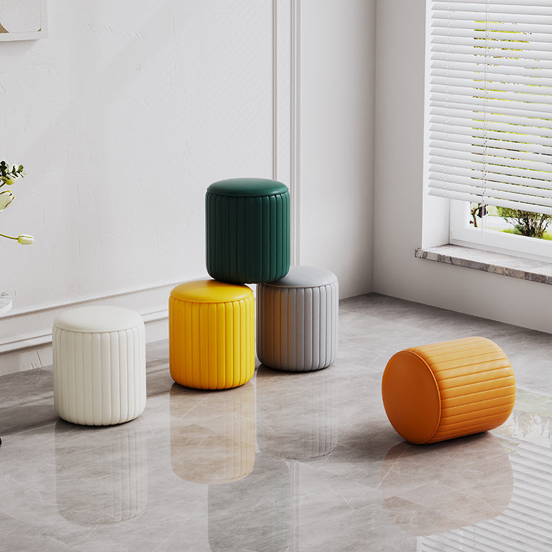 Faux Leather Pouf Cylinder Solid Water Resistant Modern Standard Ottoman