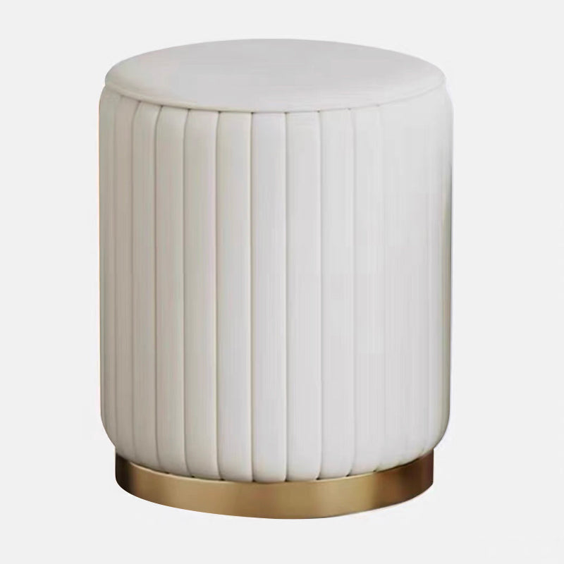 Faux Leather Pouf Cylinder Solid Water Resistant Modern Standard Ottoman