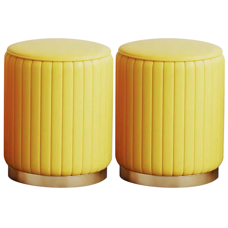 Faux Leather Pouf Cylinder Solid Water Resistant Modern Standard Ottoman