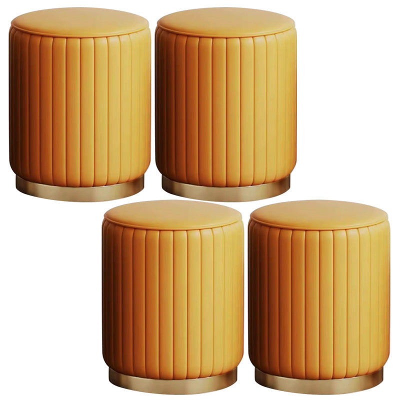 Faux Leather Pouf Cylinder Solid Water Resistant Modern Standard Ottoman