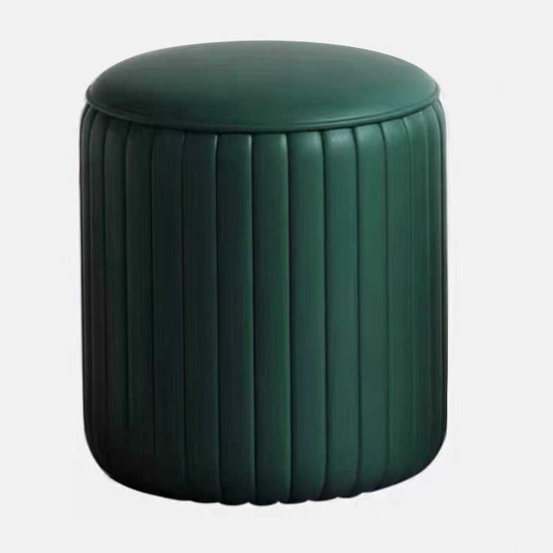 Faux Leather Pouf Cylinder Solid Water Resistant Modern Standard Ottoman