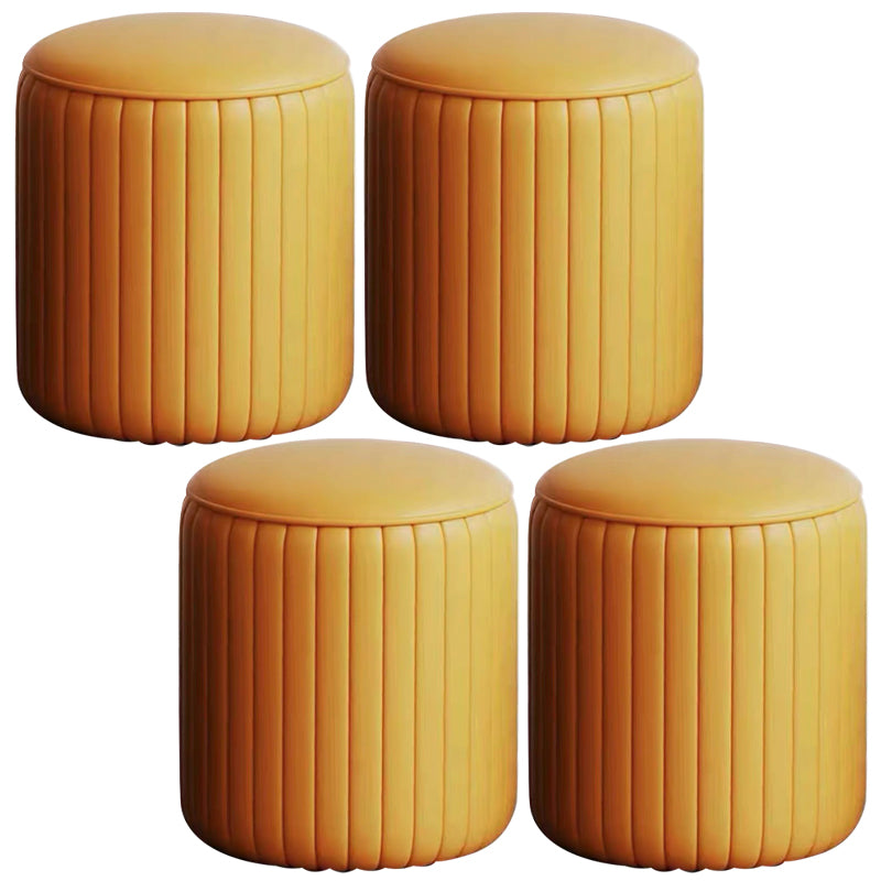 Faux Leather Pouf Cylinder Solid Water Resistant Modern Standard Ottoman