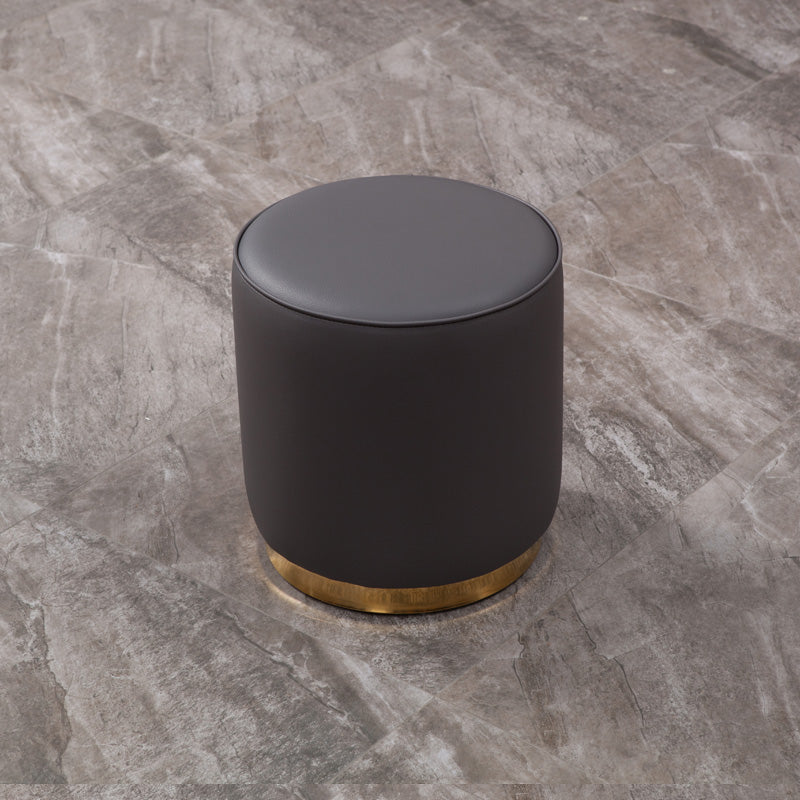 Glam Round Shape Ottoman Genuine Leather Upholstered Standard