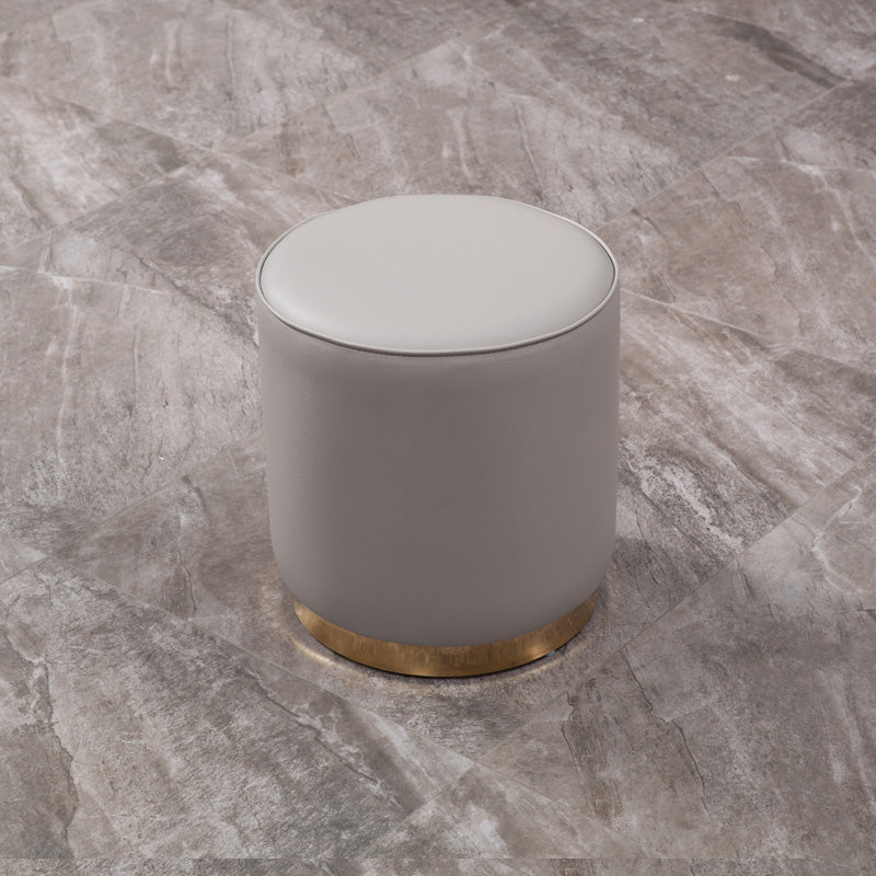 Glam Round Shape Ottoman Genuine Leather Upholstered Standard