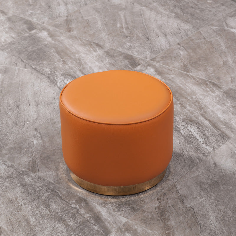 Glam Round Shape Ottoman Genuine Leather Upholstered Standard