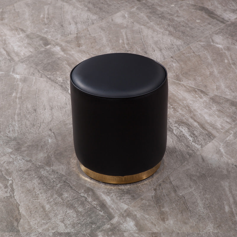 Glam Round Shape Ottoman Genuine Leather Upholstered Standard