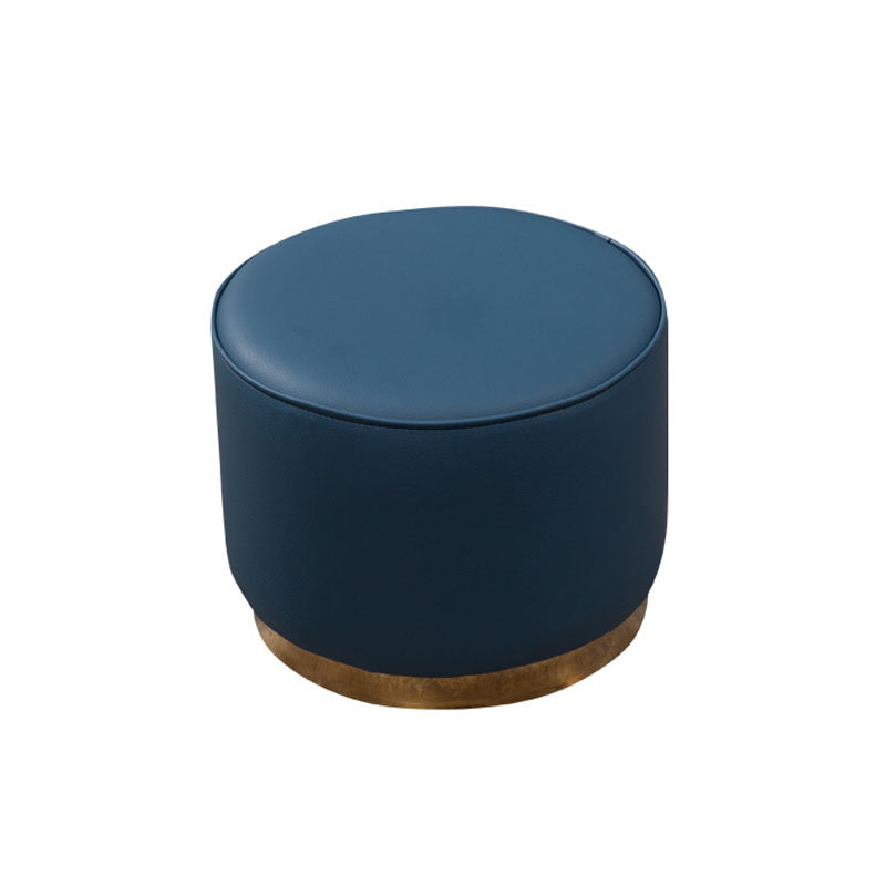 Glam Round Shape Ottoman Genuine Leather Upholstered Standard