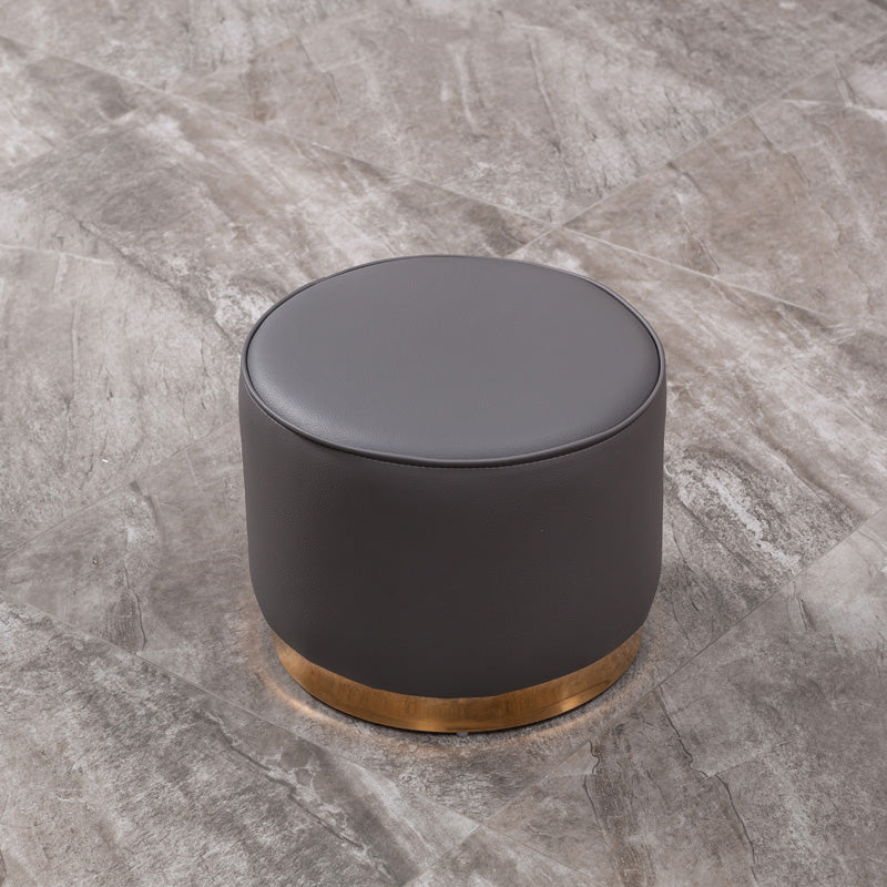 Glam Round Shape Ottoman Genuine Leather Upholstered Standard