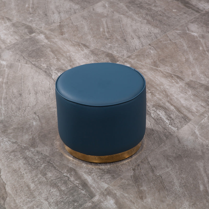 Glam Round Shape Ottoman Genuine Leather Upholstered Standard