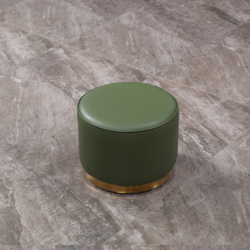 Glam Round Shape Ottoman Genuine Leather Upholstered Standard