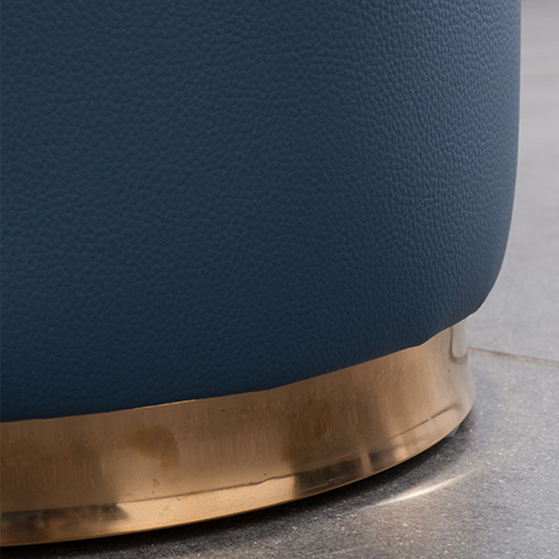Glam Round Shape Ottoman Genuine Leather Upholstered Standard