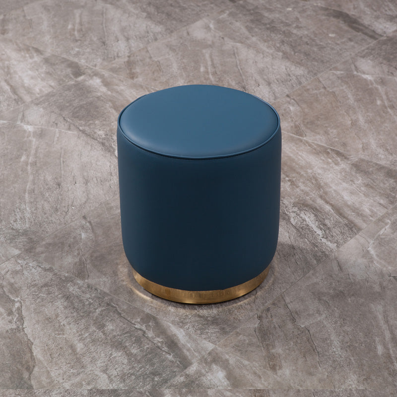 Glam Round Shape Ottoman Genuine Leather Upholstered Standard