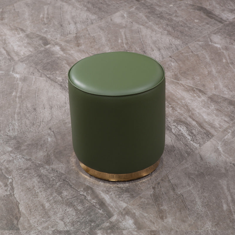 Glam Round Shape Ottoman Genuine Leather Upholstered Standard