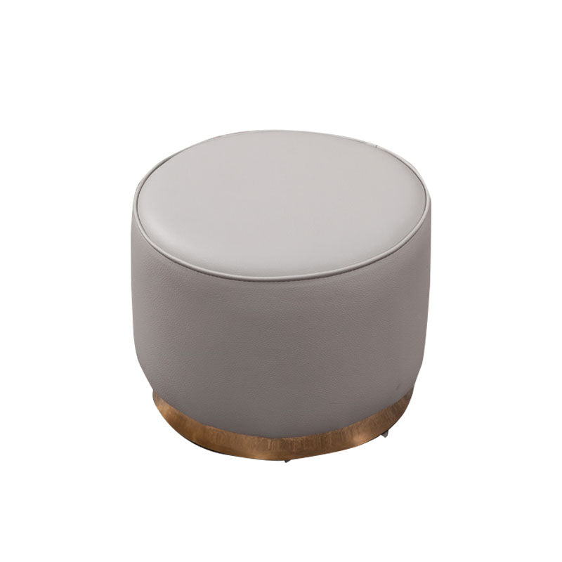 Glam Round Shape Ottoman Genuine Leather Upholstered Standard