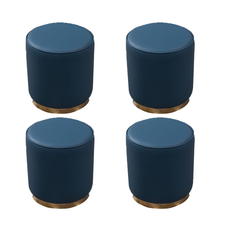 Glam Round Shape Ottoman Genuine Leather Upholstered Standard