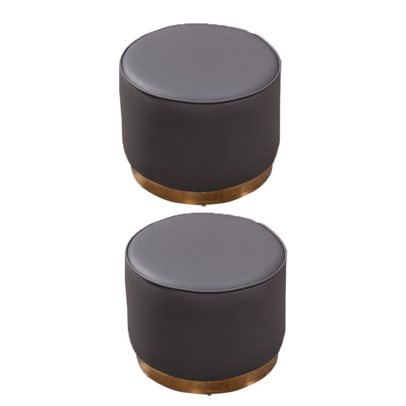 Glam Round Shape Ottoman Genuine Leather Upholstered Standard