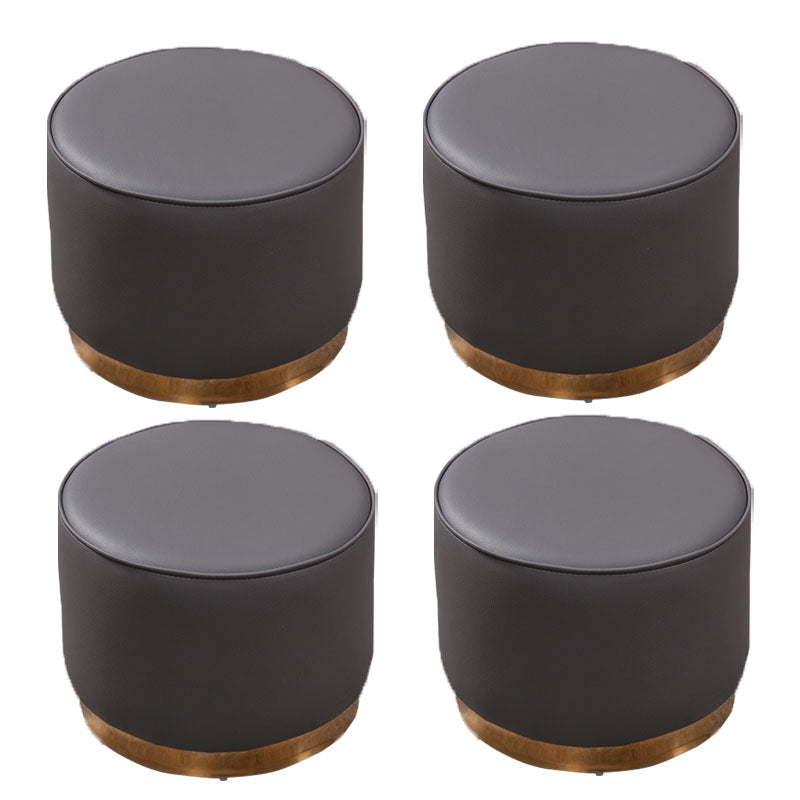 Glam Round Shape Ottoman Genuine Leather Upholstered Standard