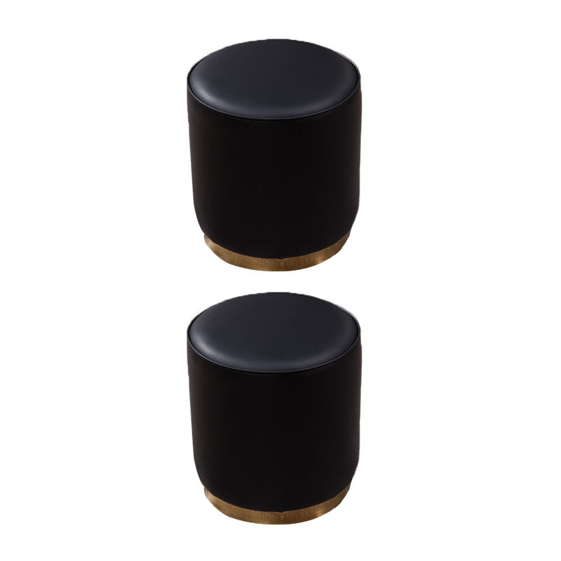 Glam Round Shape Ottoman Genuine Leather Upholstered Standard