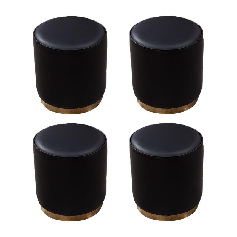 Glam Round Shape Ottoman Genuine Leather Upholstered Standard