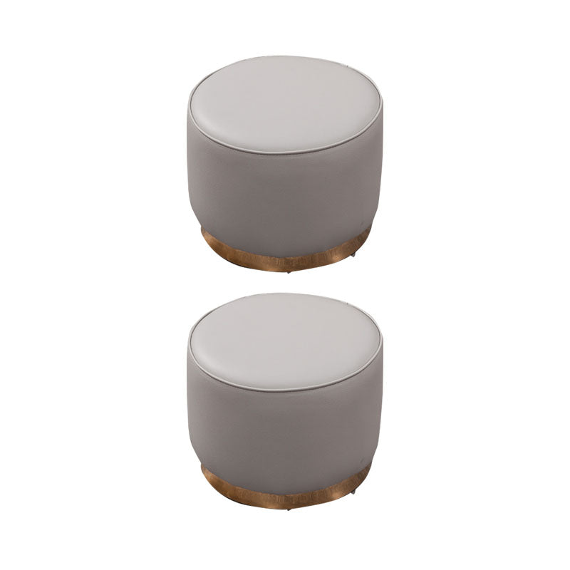 Glam Round Shape Ottoman Genuine Leather Upholstered Standard
