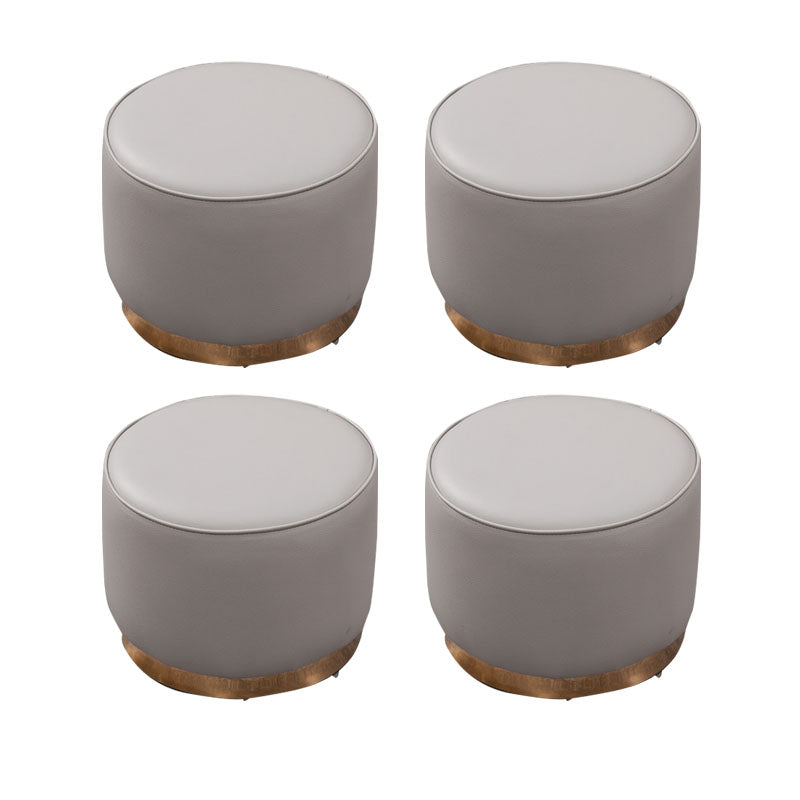 Glam Round Shape Ottoman Genuine Leather Upholstered Standard