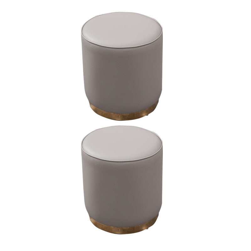 Glam Round Shape Ottoman Genuine Leather Upholstered Standard