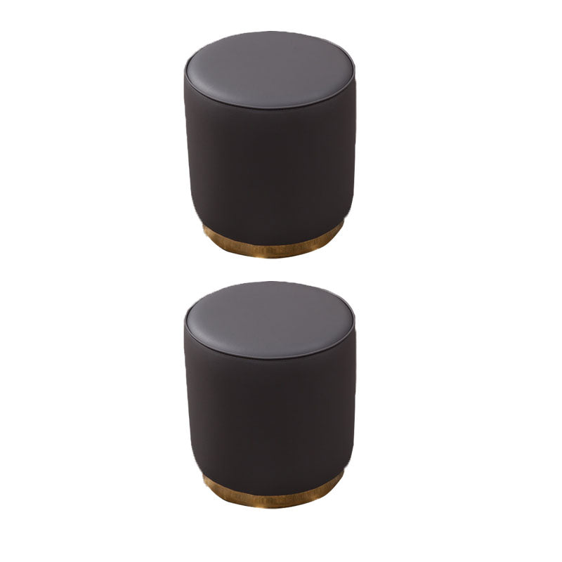 Glam Round Shape Ottoman Genuine Leather Upholstered Standard