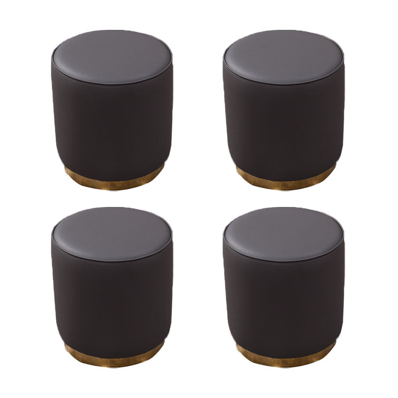 Glam Round Shape Ottoman Genuine Leather Upholstered Standard