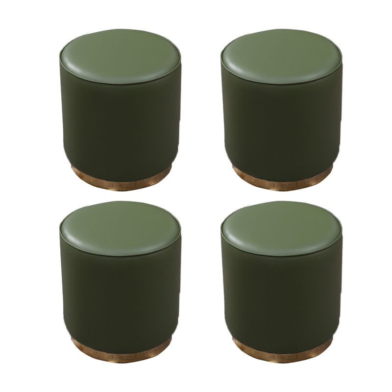 Glam Round Shape Ottoman Genuine Leather Upholstered Standard