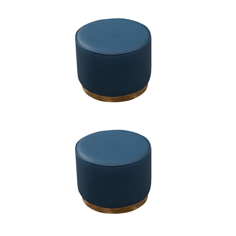 Glam Round Shape Ottoman Genuine Leather Upholstered Standard