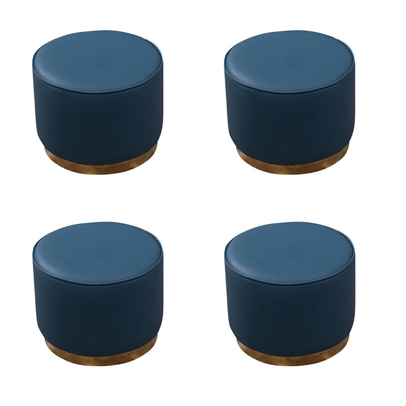 Glam Round Shape Ottoman Genuine Leather Upholstered Standard
