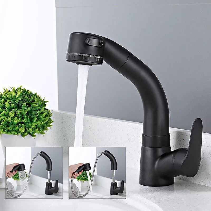 Modern 1-Handle Faucet 1-Hole with Water Dispenser Copper Pull down Faucet
