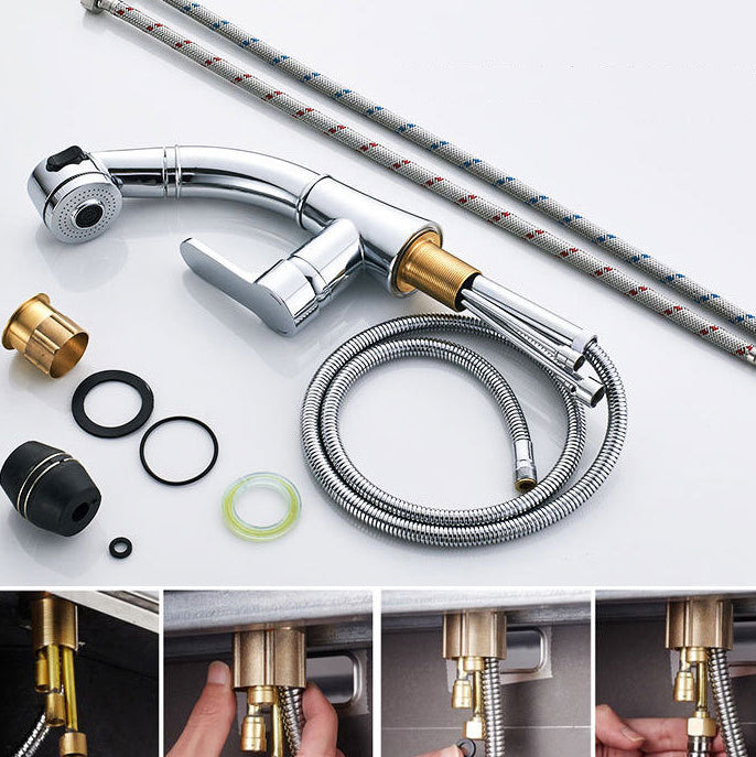 Modern 1-Handle Faucet 1-Hole with Water Dispenser Copper Pull down Faucet