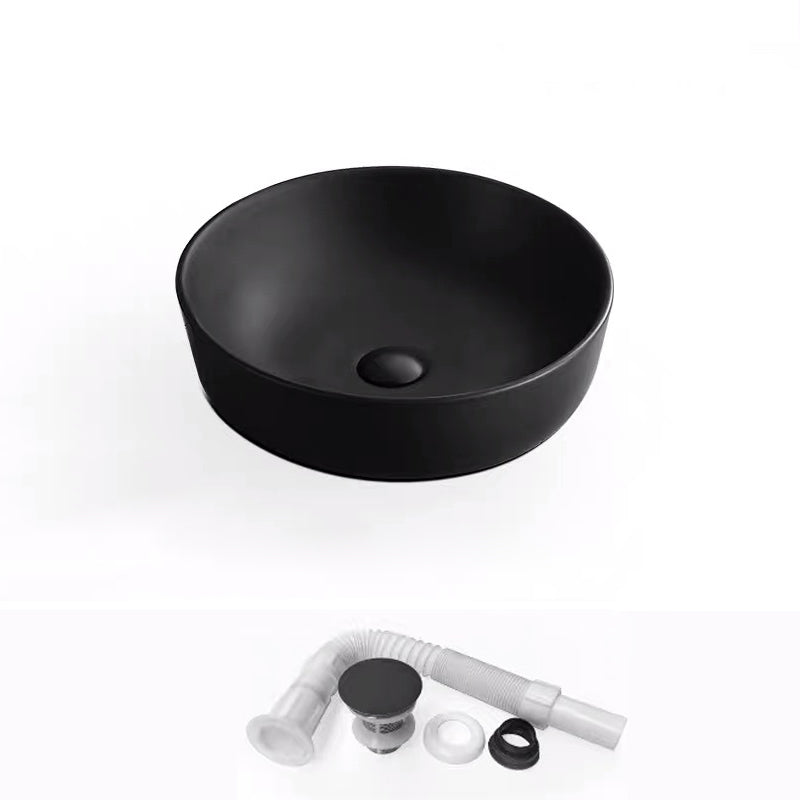 Modern Bathroom Sink Porcelain Rectangular with Pop-Up Drain and Faucet Wash Stand