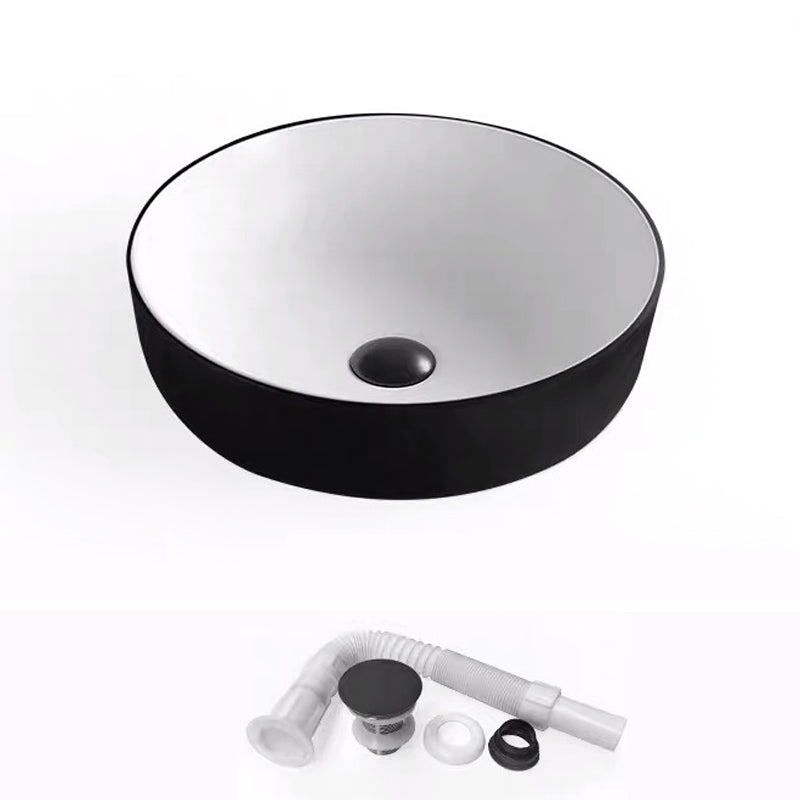 Modern Bathroom Sink Porcelain Rectangular with Pop-Up Drain and Faucet Wash Stand