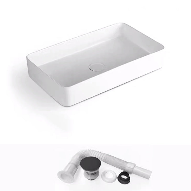 Modern Bathroom Sink Porcelain Rectangular with Pop-Up Drain and Faucet Wash Stand