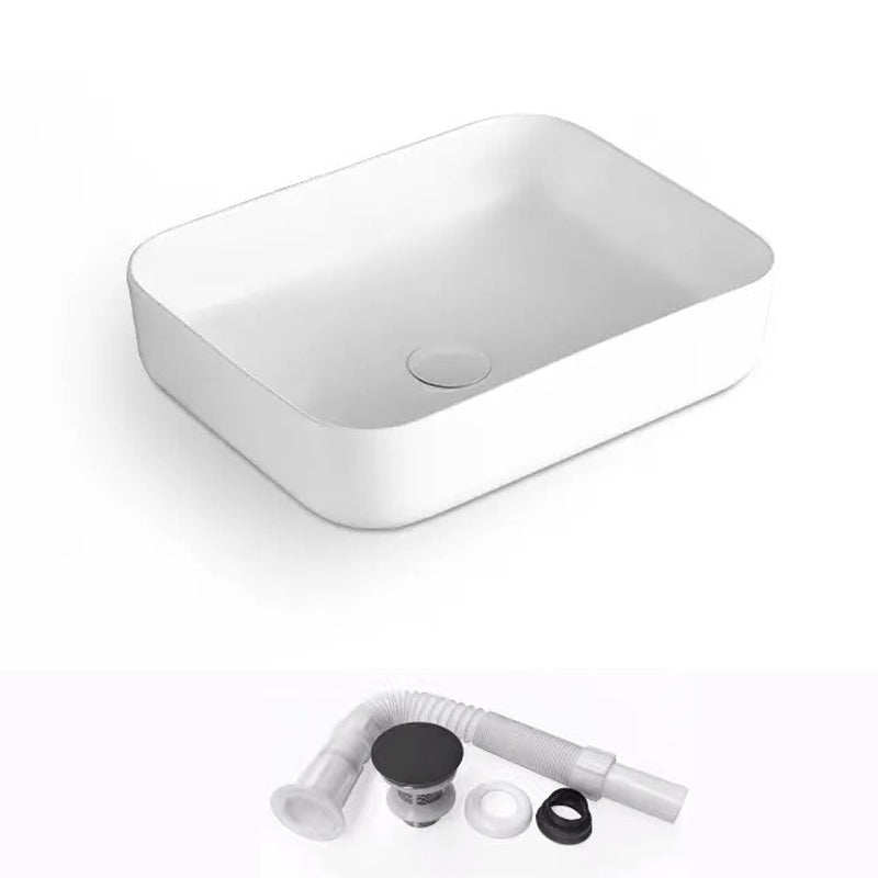 Modern Bathroom Sink Porcelain Rectangular with Pop-Up Drain and Faucet Wash Stand